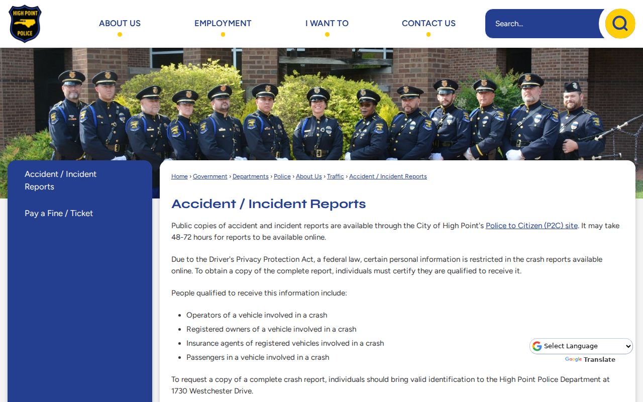 High Point police report access for Randolph County records