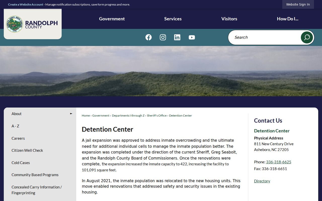 Randolph County detention center for arrest booking records