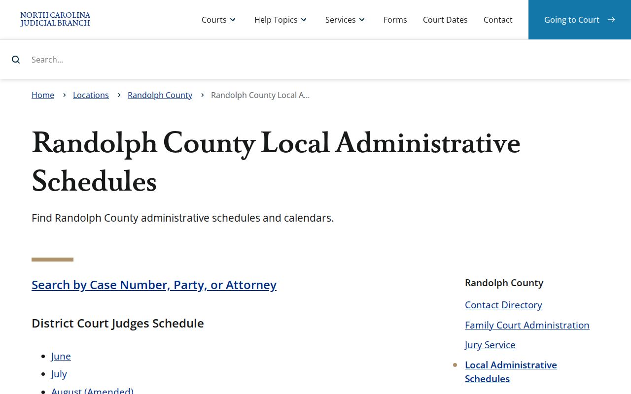 Randolph County criminal court calendars and schedules