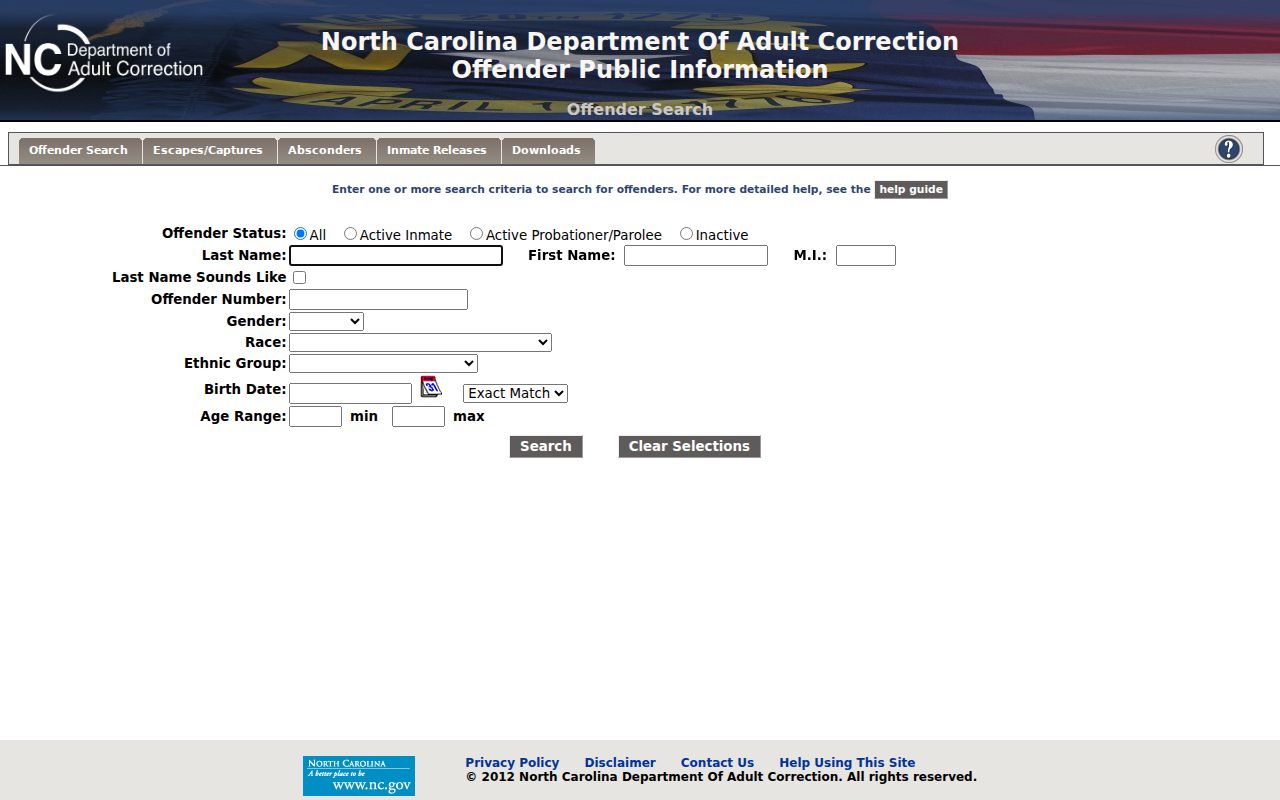 Randolph County criminal records in the NCDAC offender search