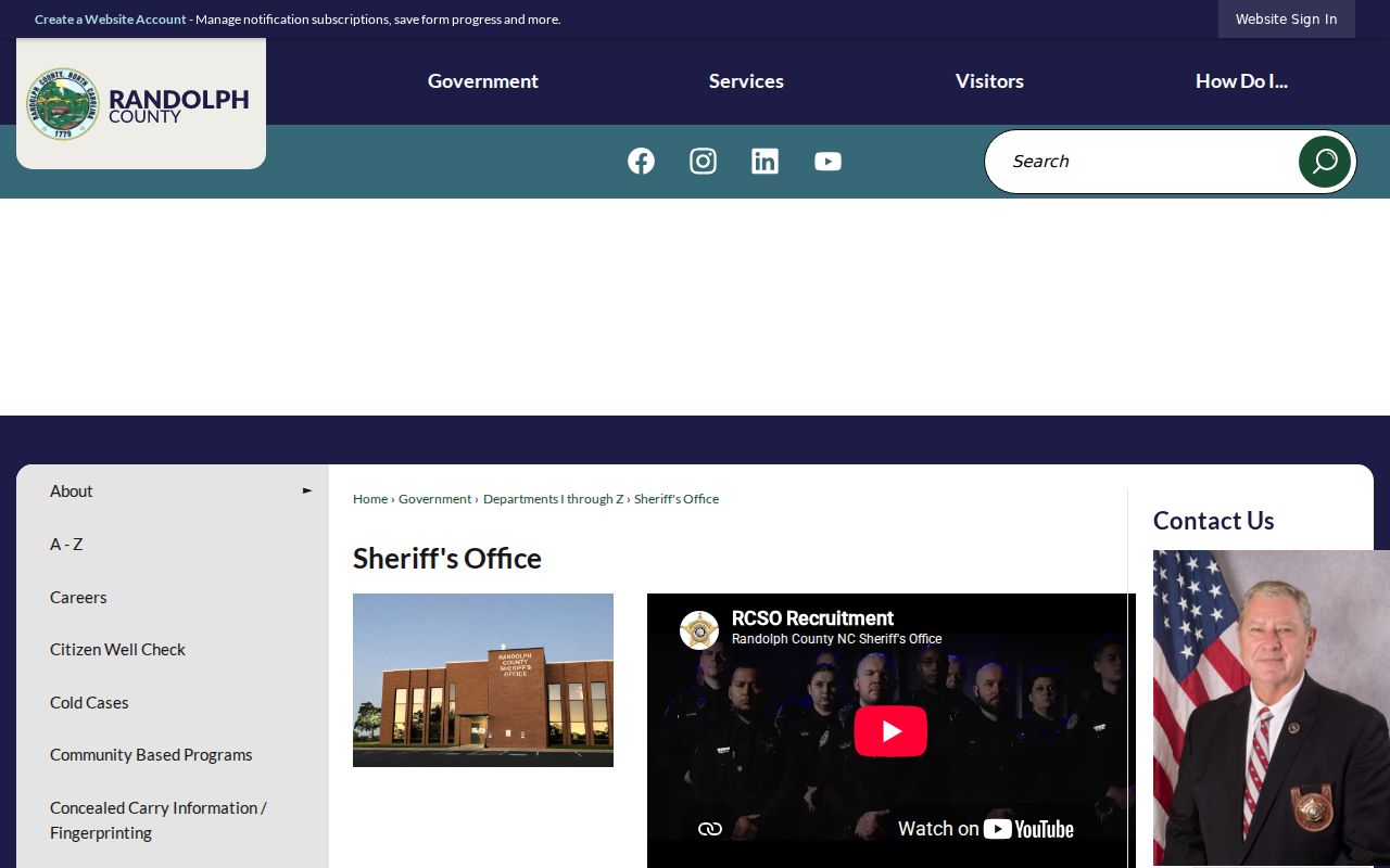 Randolph County criminal records at the Sheriff's Office headquarters