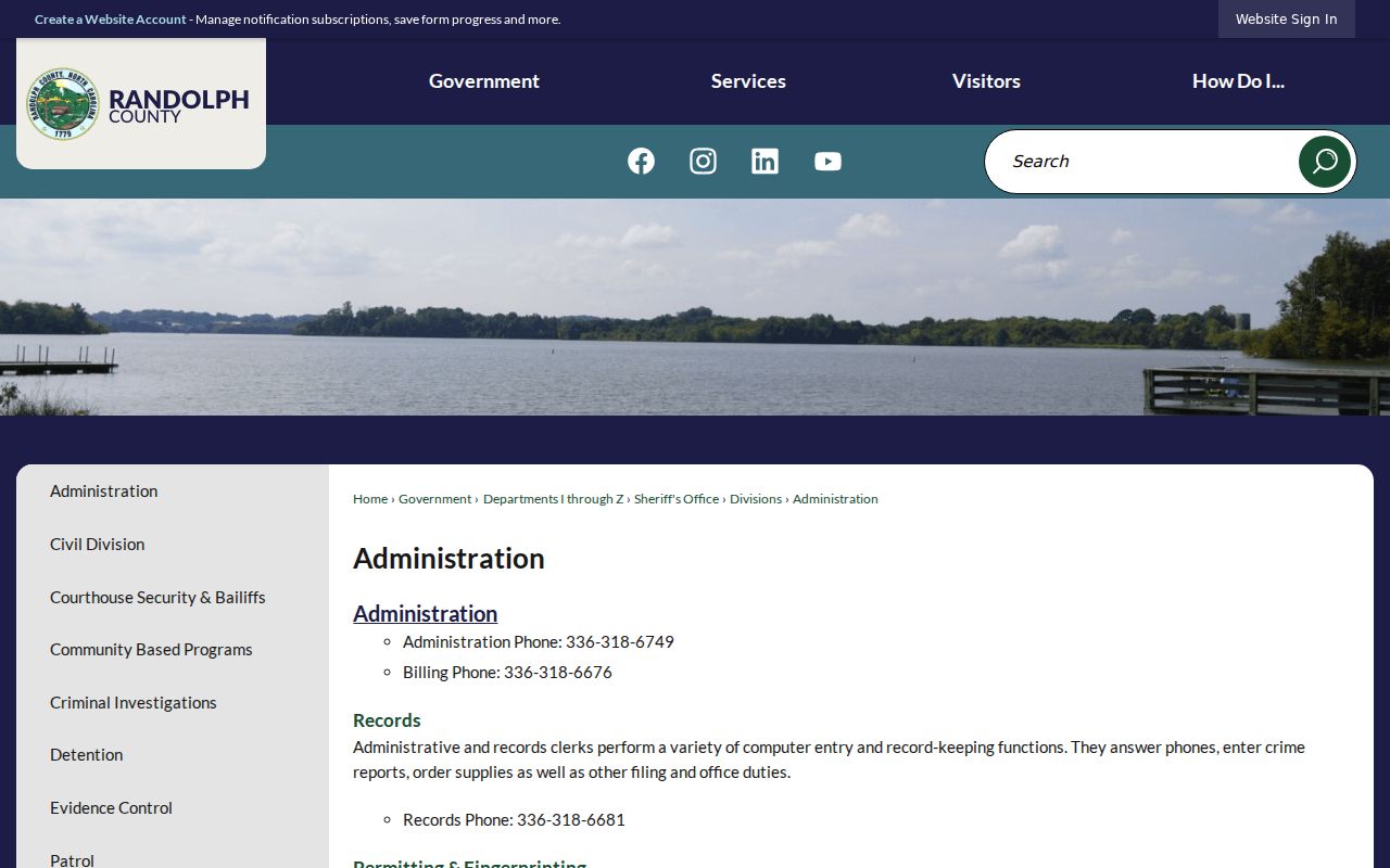 Randolph County criminal history records administration page