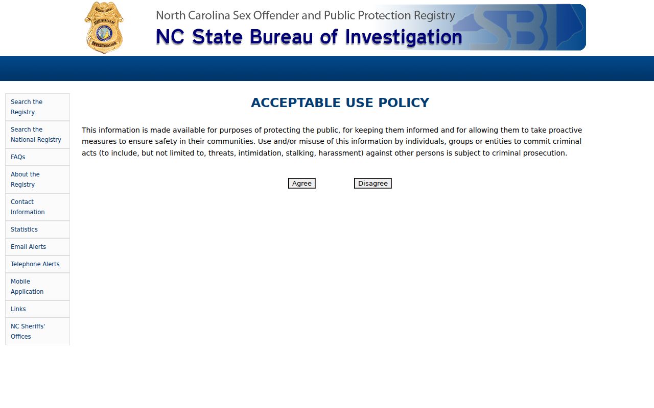 Randolph County sex offender lookup interface on the North Carolina registry
