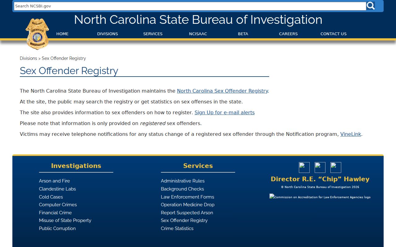 Randolph County sex offender registry information from the North Carolina SBI